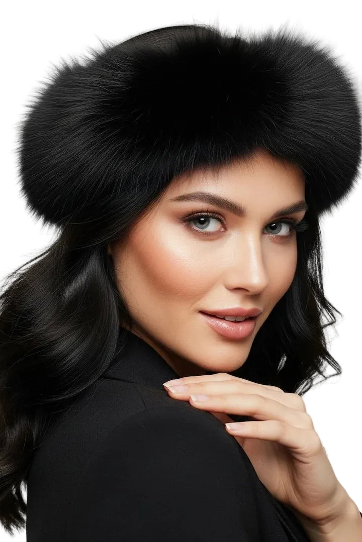 Fox Fur Headband Black