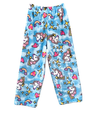 Fuzzy Flurry Blue Unicorns Pajama Pants