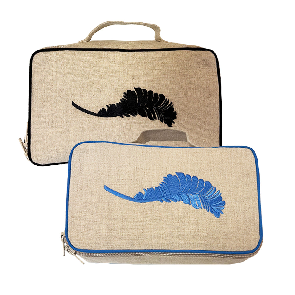 Handled Brush Case | Natural Linen with Feather