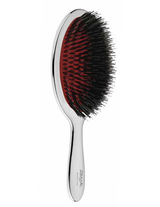 Chrome hairbrush with mixed bristles
