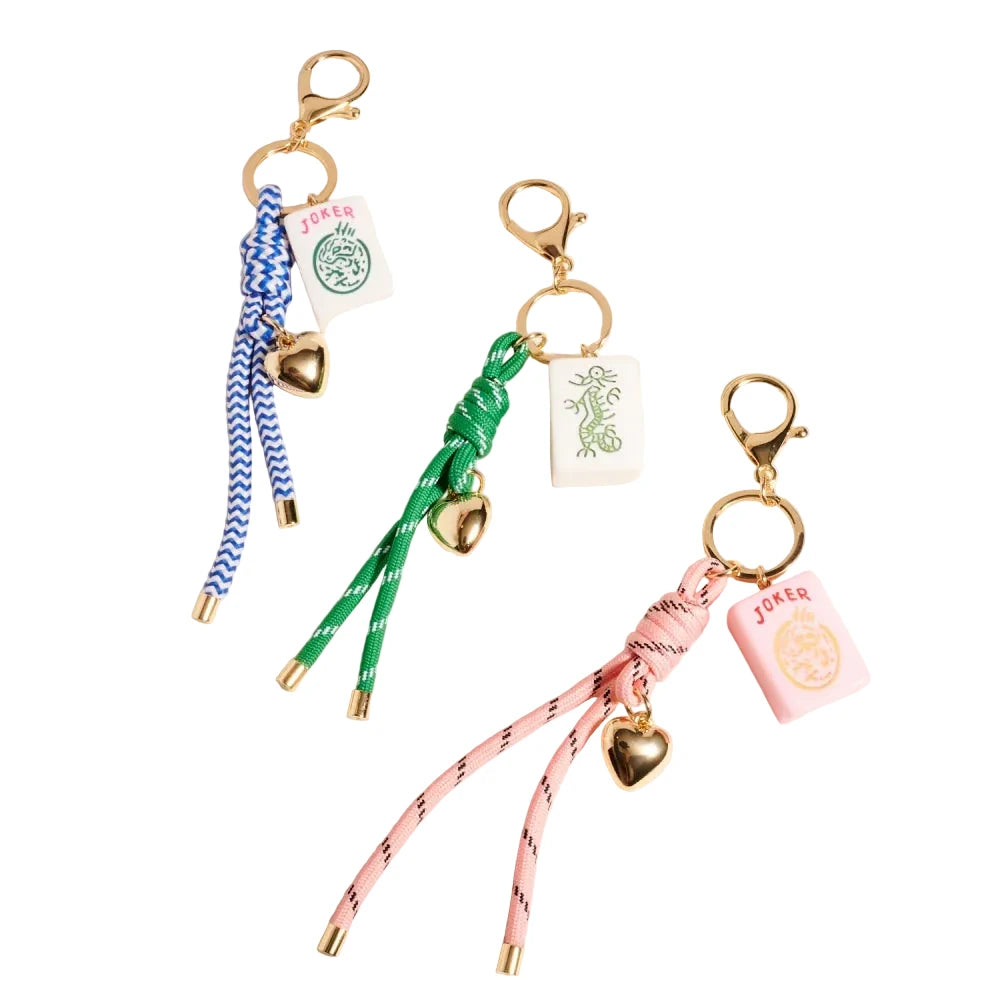 Mahjong Tile Puffy Heart Cord Keychain Bag Charm