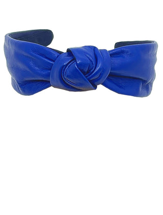 Leather Center Tie Knot Headband.-Color- Blue